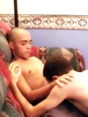Smooth and skinny gay couple ass banging naked on the couch.