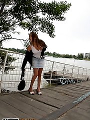 Young horny slut strips her clothes and fucks outdoor - publicsexadventures.com