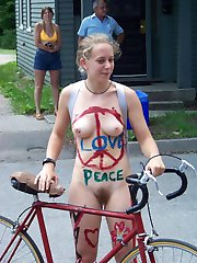 Naughty GFs go cycling in the nude outdoors