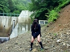 Uber-cute Transgender ejaculates lewdly as she exposes herself at a dam deep in the mountains.