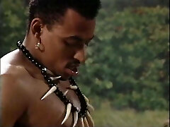 Two african males with donkey cocks fuck brunette