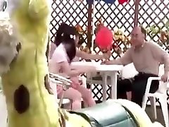 Asian Teen Girl is drilled by her Step father at toy place
