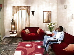 Ebony stud fucks hot dark-hued skank's hairy twat then gives her facial