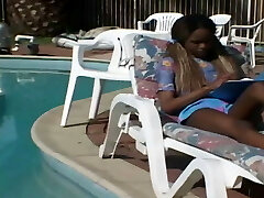 Absolutely stellar ebony teen takes a white cock by the pool