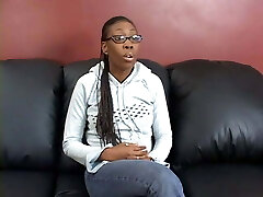 Long leg ebony babe in braids gets her pussy fingered
