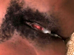 White dick pummels a hot creampie into her black pussy