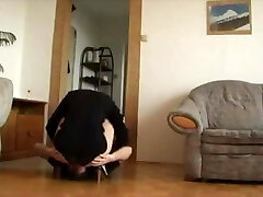 Blonde MILF face farts her spouse in black panties