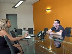 Ebony secretary Romy drops her undies to be fucked on the table Ebony secretary Romy drops her undies to be fucked on the table