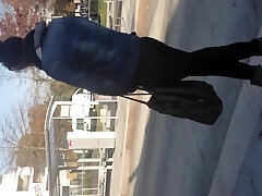 spunk on teen ebony at bus stop
