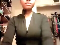 Big boobed black girl plays with her shaved cameltoe muff on the floor Big boobed black girl plays with her shaved cameltoe muff on the floor