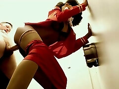 Ghetto stewardess boned by crank man in public toilet