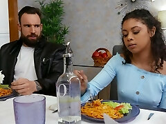 Rough fucking on the bed with desirable black chick Jeni Angel