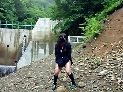 Uber-cute Transgender ejaculates lewdly as she reveals herself at a dam deep in the mountains.