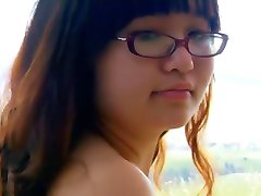 Hairy Nerdy Teen Gita naked in nature and show Ass!