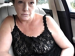 Mature tiny tit topless dare in car
