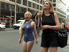 Yam-sized tittied blonde with pierced nipples Celina Davis is disgraced in public