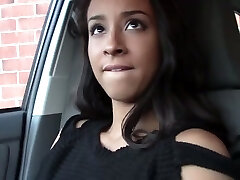 Shaved cooter of beautiful busty honey Teanna Trump gets fucked in the car