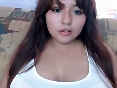 Mexican chubby girl gobbling her boobs