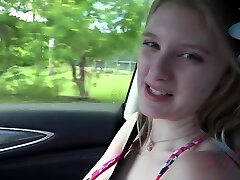 Fresh blonde babe, Melody Marks was toying with her mounds while her boyfriend was driving