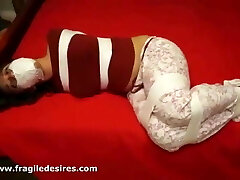 Fragiledesires White Tape Ball-gagged and Hands Taped in Bondage