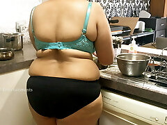 Big mammories Bhabhi in the Kitchen wearing panties and bra