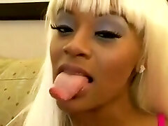 Ebony long tongue throating and kissing