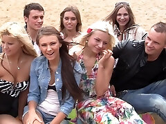 Autumn & Grace & Bianca & Olie & Savannah in outdoor orgy movie with warm student damsels