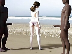 White Gal Gets Blacked On The Beach By 2 Bbcs