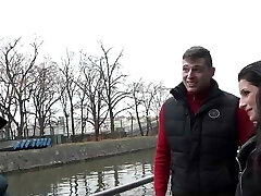 Young European Duo Pick Up a Ebony Man on a Towpath Young European Duo Pick Up a Ebony Man on a Towpath