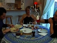 Two guys fucking a French tart in all of her fuckholes