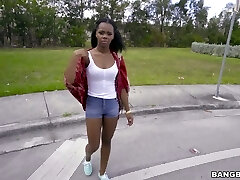 Fabulous and dirty black woman shows her breasts and sucks big dick in the bangbus