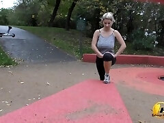 Leap and Running in Public Park by Katerina-Hartlova