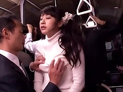 Japanese whore drilled and facialized in a bus