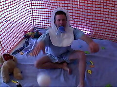 Old man hired careful childminder for his overgrown ignoramus