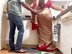 Indian Couple Romance in the Kitchen - Saree Hump - Saree lifted up and Donk Spanked