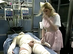Really horny light-haired nurse rides bandaged patient's cock in the hospital
