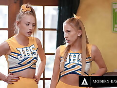 MODERN-DAY SINS - Teen Cheerleaders Kyler Quinn and Khloe Kapri Spunk Swap Their Coach's BIG Flow!