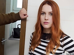 Ginger-haired hottie Charlie Red gives a blowjob and gets fucked rigid