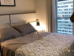 Wiggling the pussy with that crimson lingerie