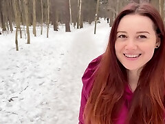 Super-sexy Redhead Teen Blows A Stranger In The Woods And Guzzles His Cum