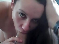 Long Haired Brunette Sucks and Drinks POV