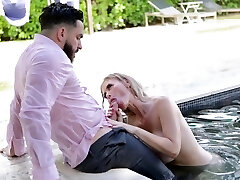 Russian bombshell Casca Akashova gets messy facial after crazy lovemaking by the pool