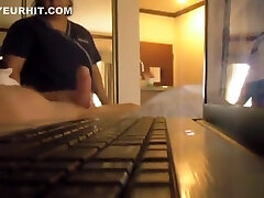 Hotel maid comes in and watches him fap off
