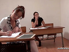 FFM French schoolgirl hard anal fucked and fisted in threesome