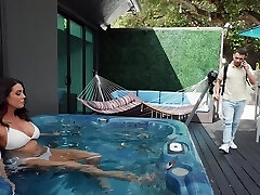 Rough outdoor dicking by the pool with dark haired Abby Somers