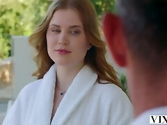 Red haired seductress Angelina likes a full body massage and passionate sex