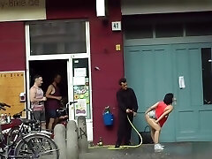 Yam-sized tits slave gangbang fucked in public