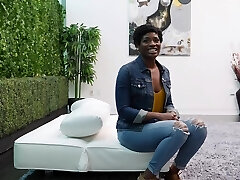 Short haired black girl Kelly gets her hands on a white dick