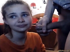 Hot sexy teenie deep throat blowjob