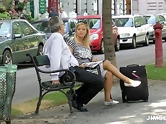 Bootylicious blond flight attendant gets pounded stiff by an older dude